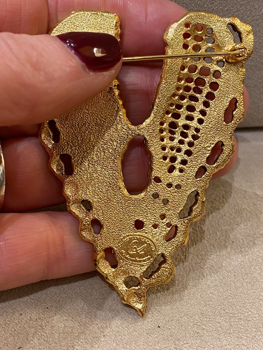 Christian Lacroix, Broche coeur perles et strass fantaisie