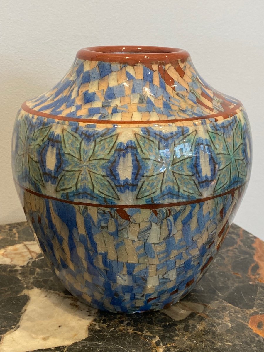 Jean Gerbino, Vase En Terres Mêlées à Décor "impressionniste"