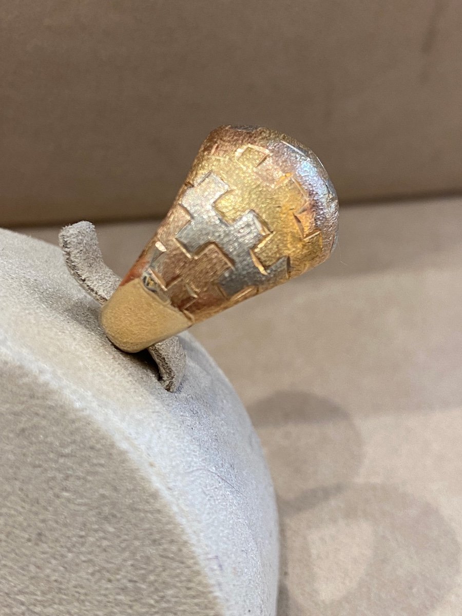 Three Gold Textured Dome Ring, 70s