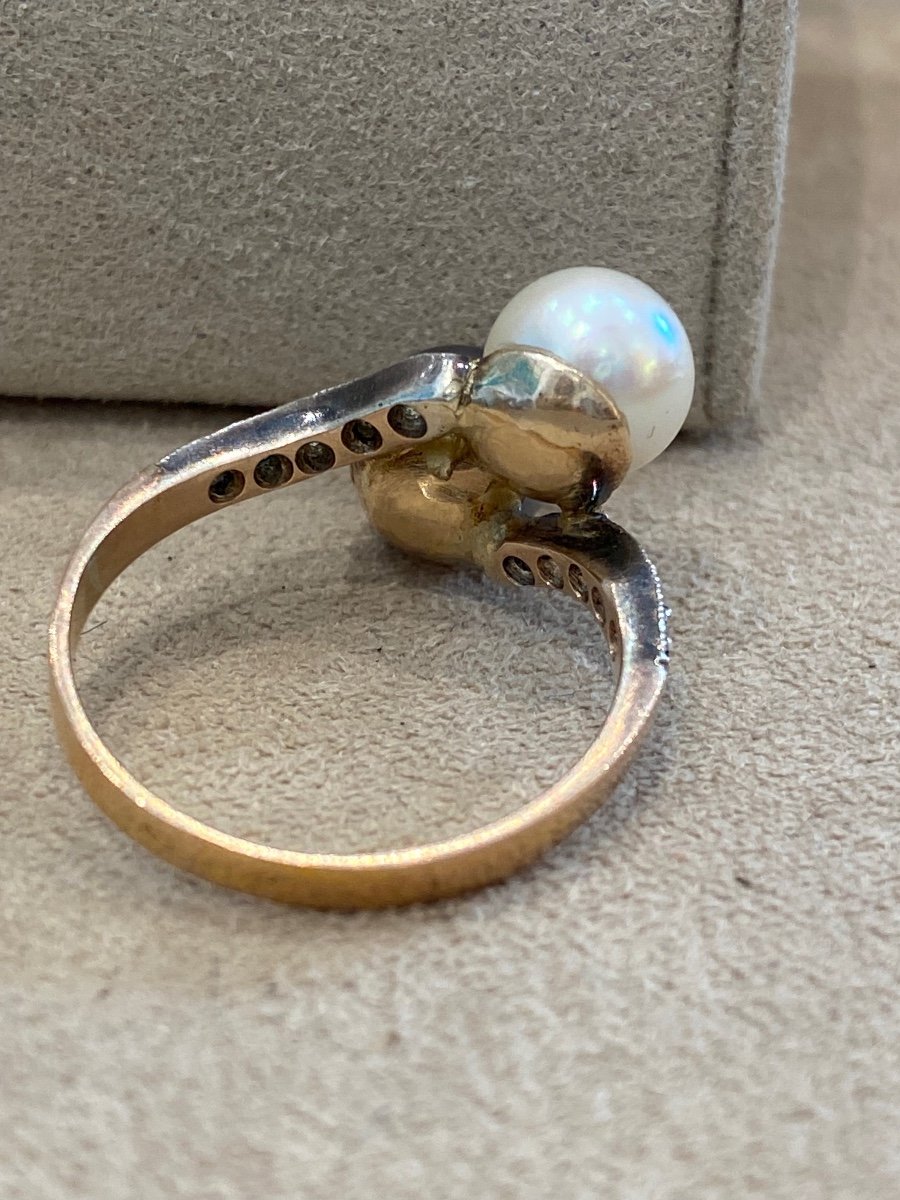 Antique You & Me Ring with Tahitian Pearl and Diamonds