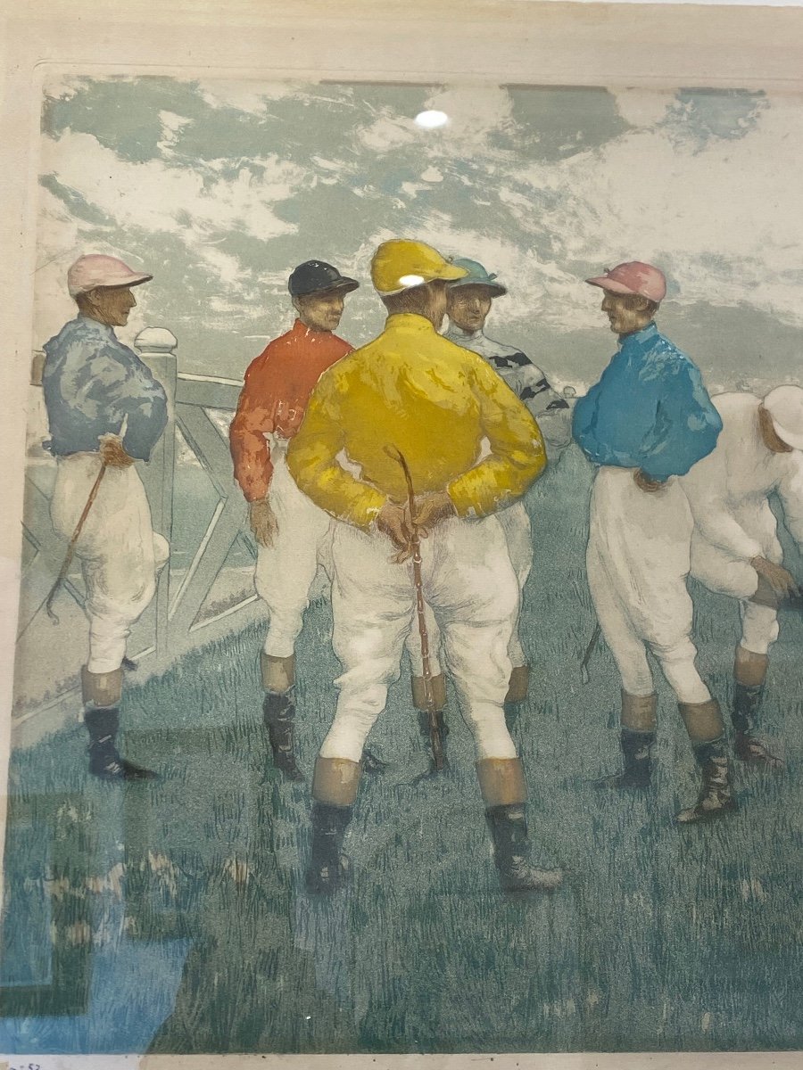 Frantz Charlet (1862-1928), Les Jockeys Avant La Course, Aquatinte