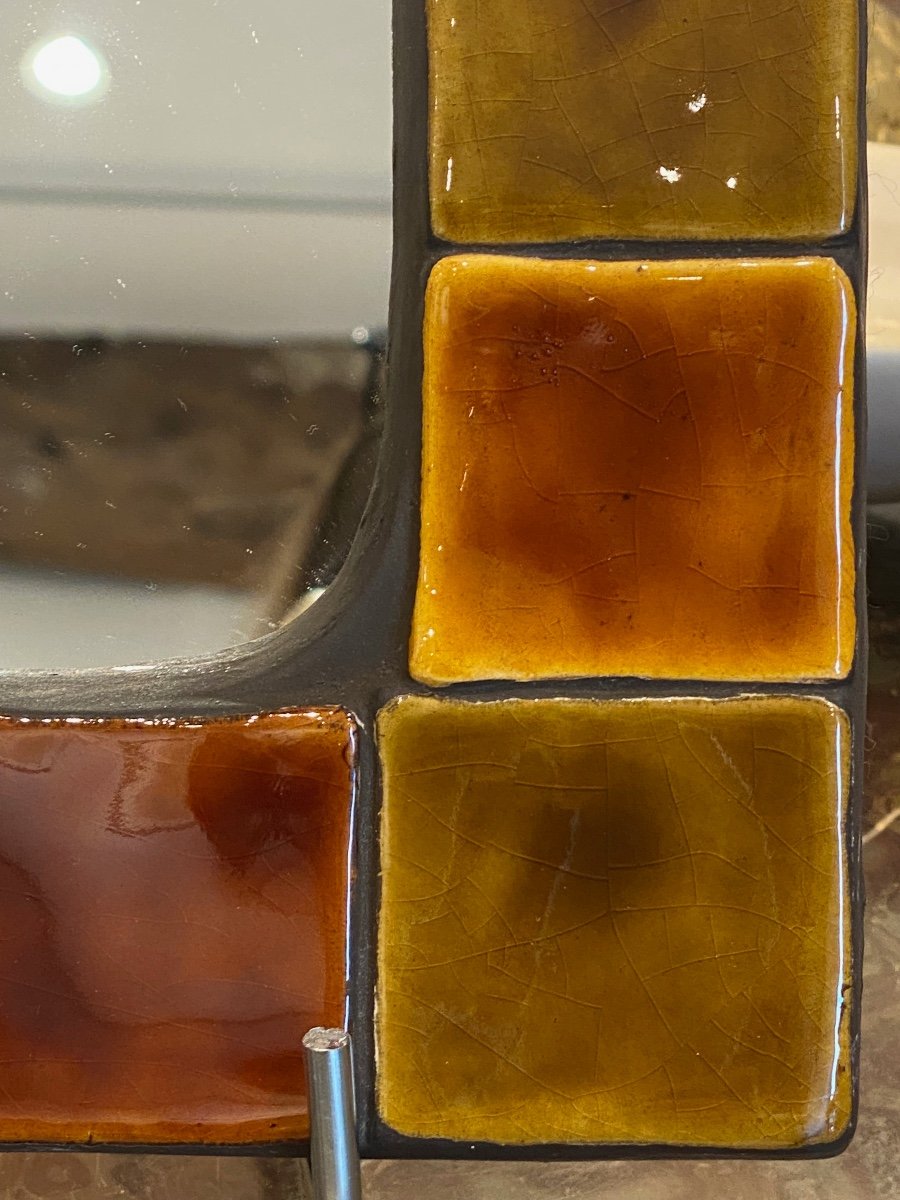 Mithé Espelt (1923-2020), "Carreaux" Mirror in Autumn Tones