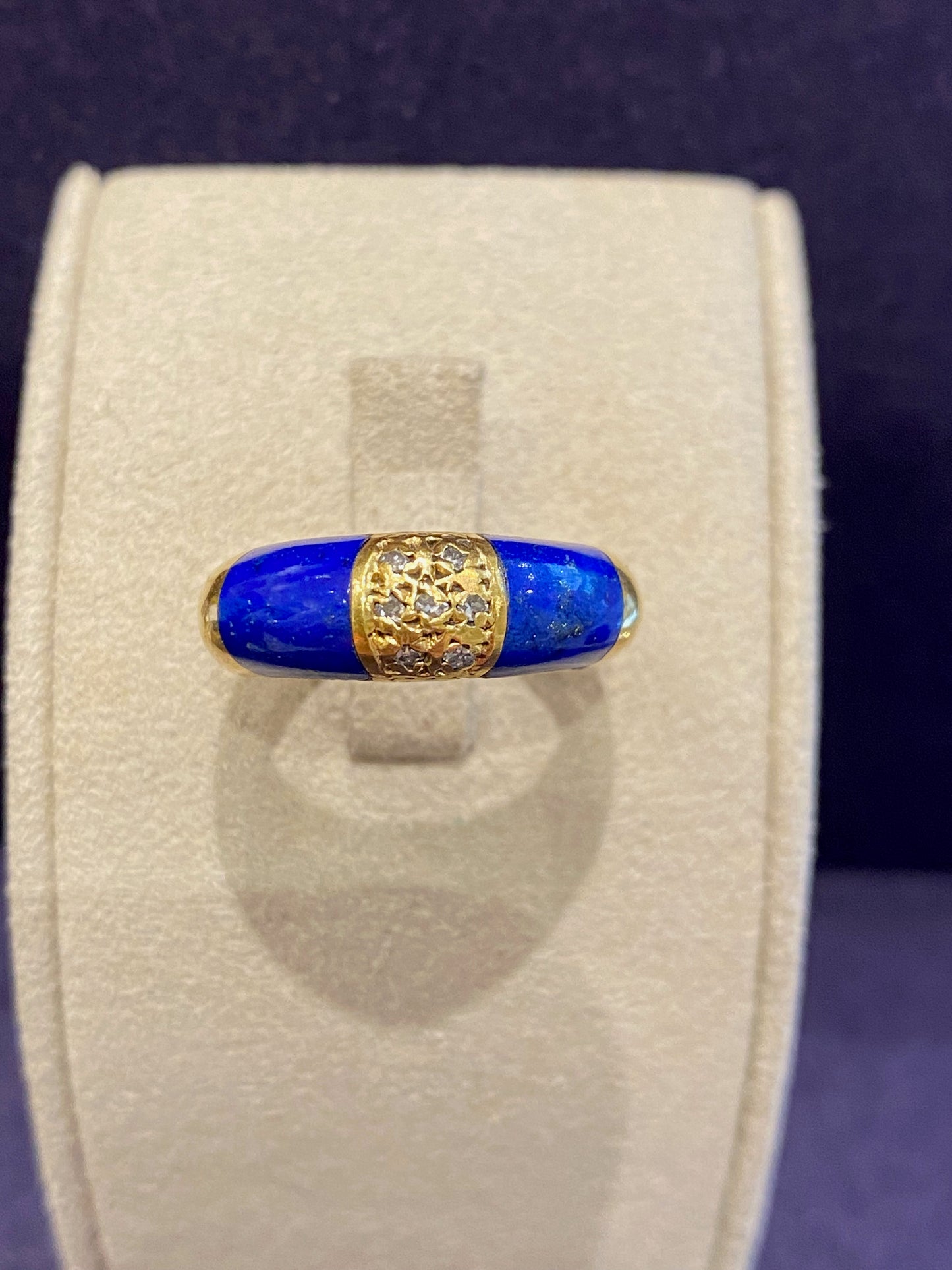 Bague bandeau en or, lapis lazuli & diamants