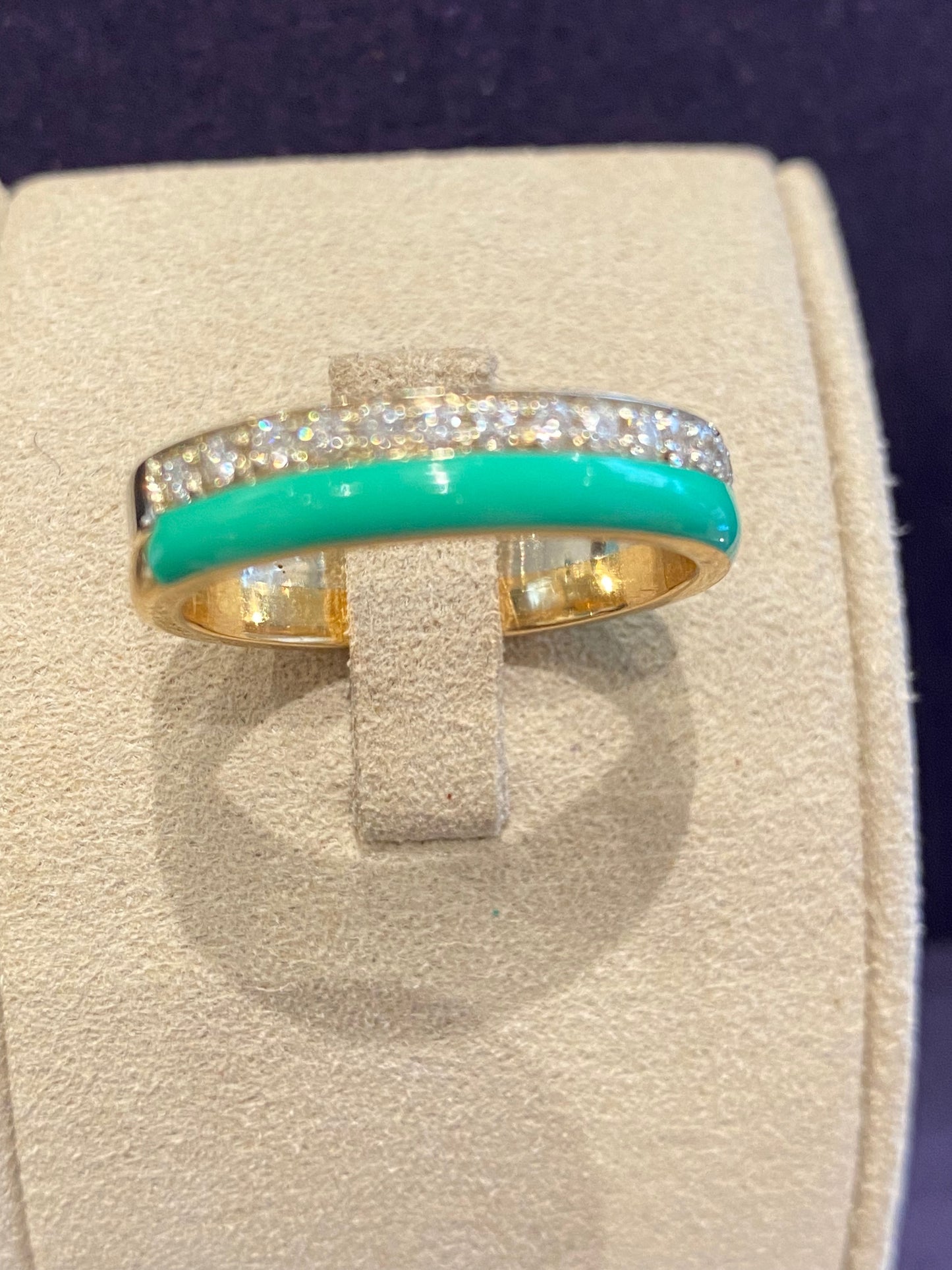 Double Half Wedding Band Diamonds & Turquoise Enamel