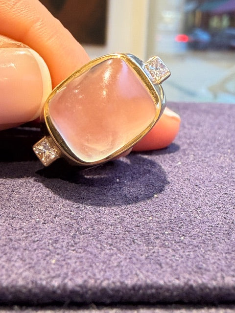 BAGUE DOME PIERRE DE LUNE & DIAMANTS