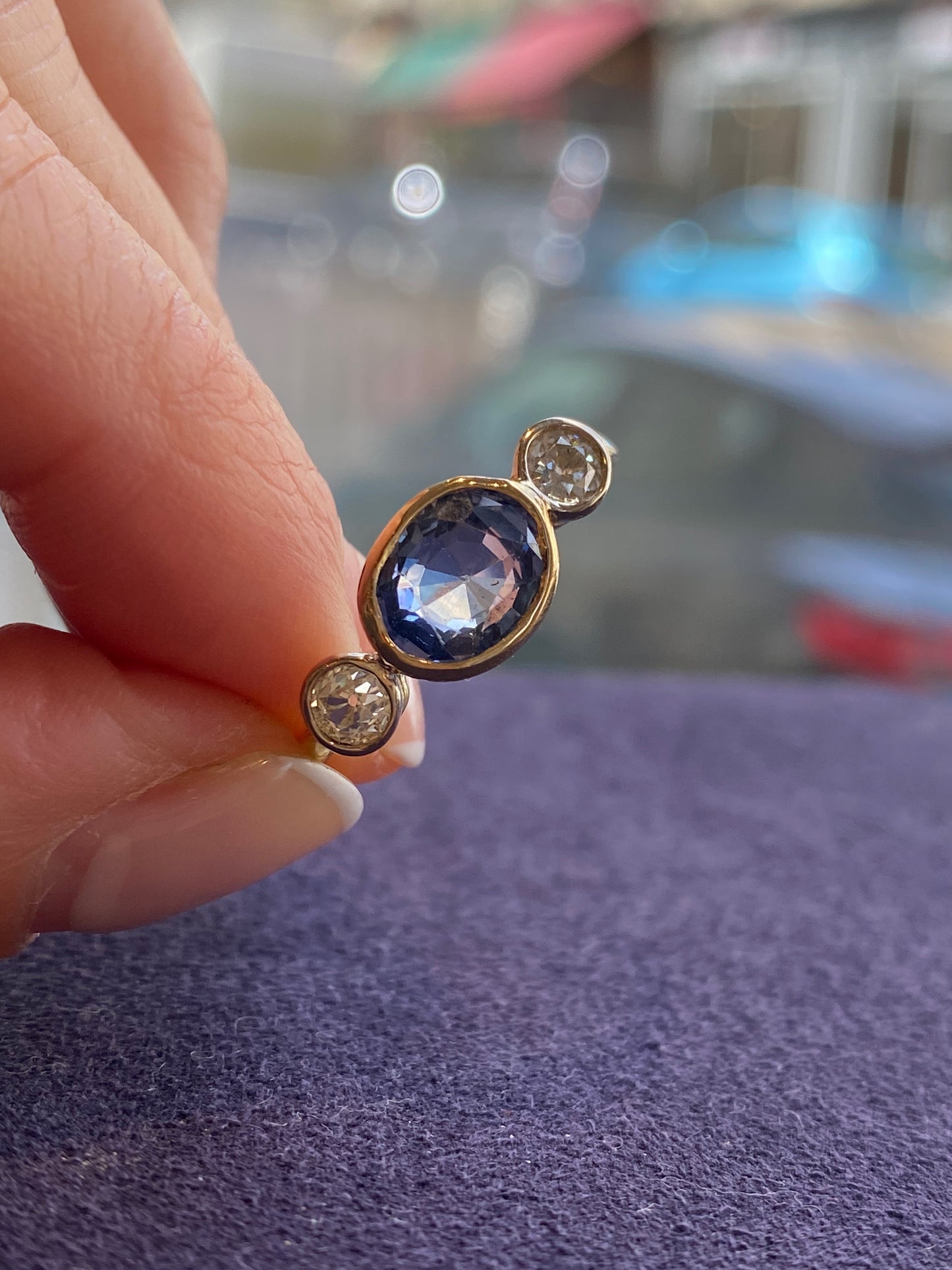 Bague ancienne saphir & diamants