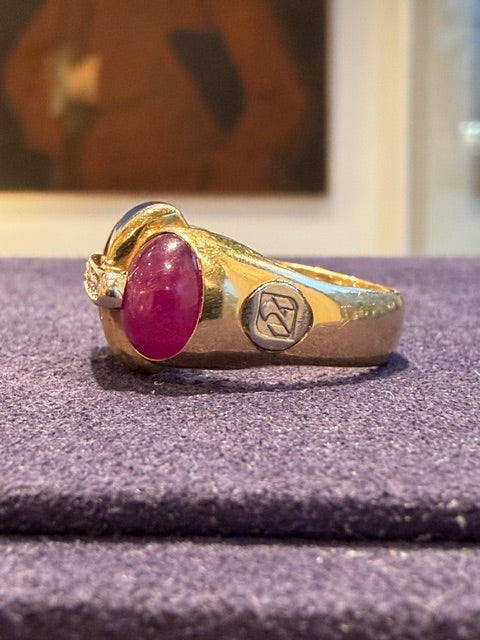 BAGUE ITALIENNE LAPIS, RUBIS & DIAMANTS