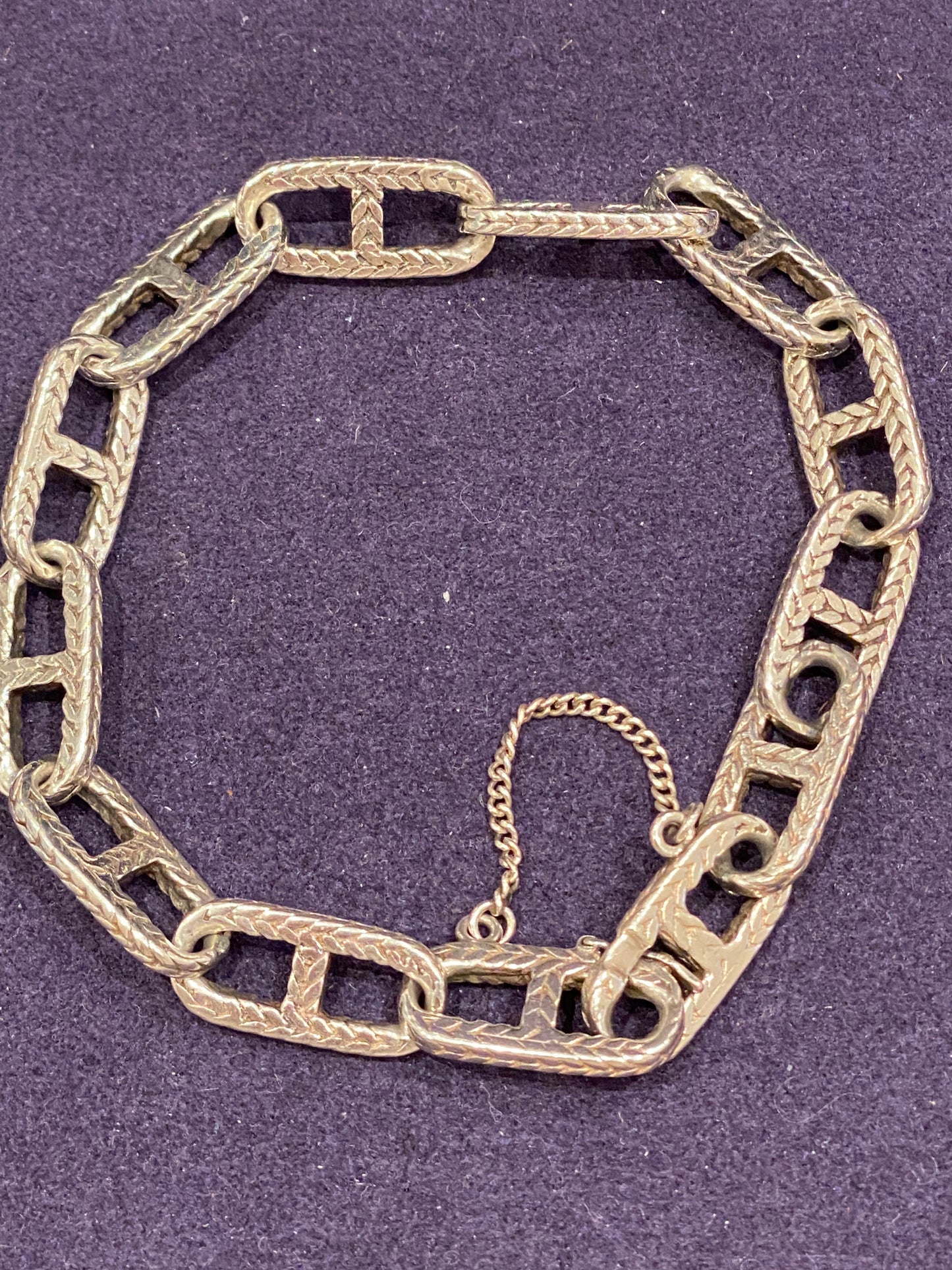 Bracelet en argent mailles chaîne d'ancre texturées