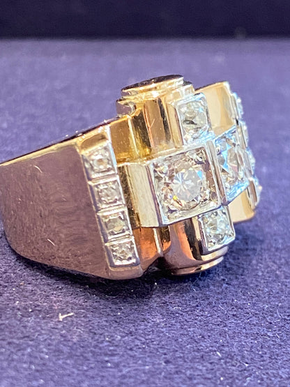 BAGUE TANK OR & DIAMANTS