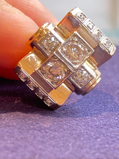 BAGUE TANK OR & DIAMANTS