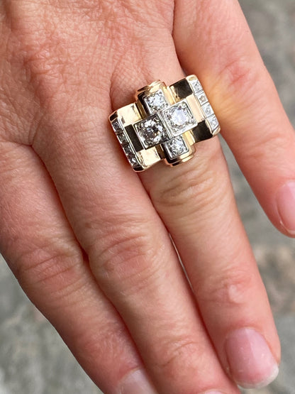 BAGUE TANK OR & DIAMANTS