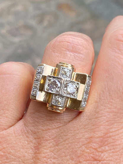 BAGUE TANK OR & DIAMANTS