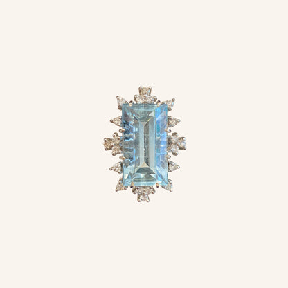 70' AQUAMARINE &amp; DIAMOND COCKTAIL RING