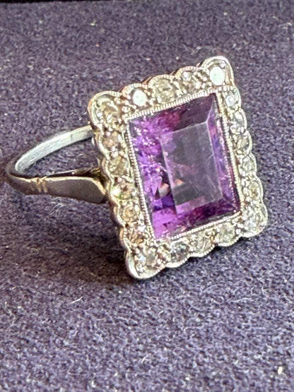 BAGUE ANCIENNE AMETHYSTE & DIAMANTS