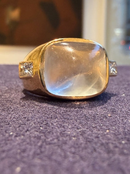 BAGUE DOME PIERRE DE LUNE & DIAMANTS