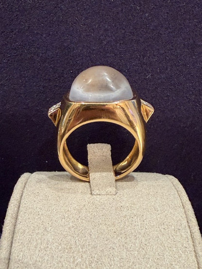 BAGUE DOME PIERRE DE LUNE & DIAMANTS