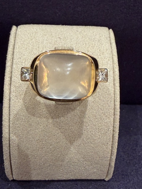 BAGUE DOME PIERRE DE LUNE & DIAMANTS