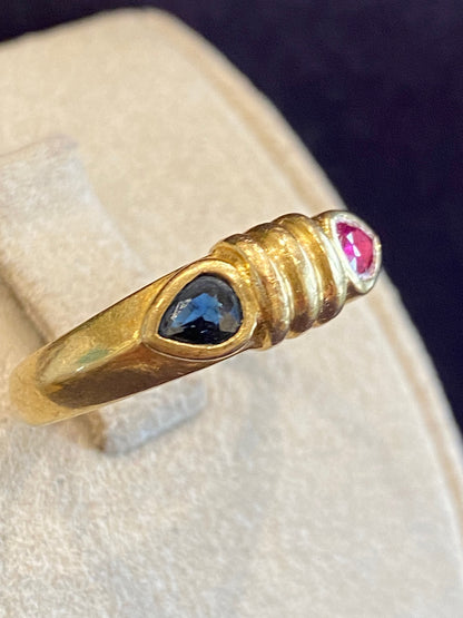 BAGUE JARRETIERE OR, SAPHIR  & RUBIS