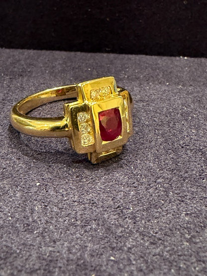 BAGUE MODERNE POMPADOUR STYLISEE RUBIS & DIAMANTS