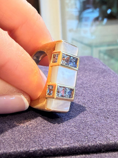 BAGUE MODERNISTE NACRE & SAPHIRS