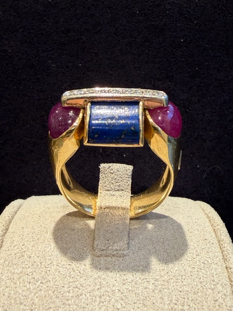 BAGUE ITALIENNE LAPIS, RUBIS & DIAMANTS
