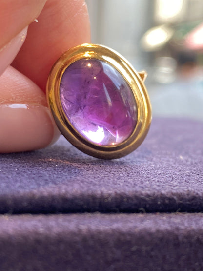 BAGUE ANCIENNE EN OR JAUNE & AMETHYSTE CABOCHON