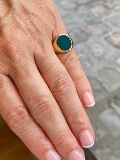 CHEVALIERE EN OR & CHRYSOPRASE