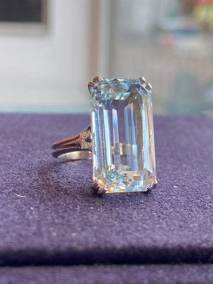 BAGUE COCKTAIL AIGUE-MARINE & DIAMANTS 60'