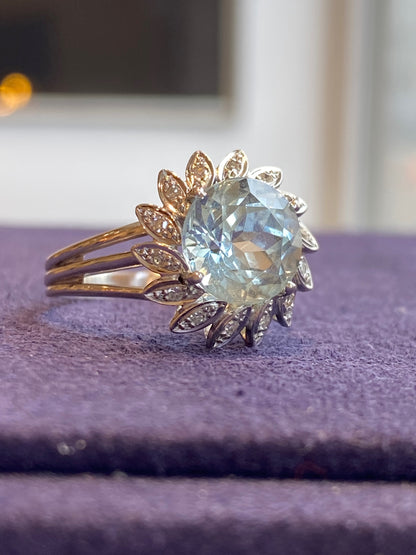 BAGUE MOUVEMENTEE EN OR GRIS & AIGUE-MARINE