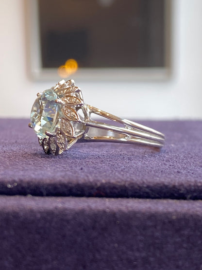 BAGUE MOUVEMENTEE EN OR GRIS & AIGUE-MARINE