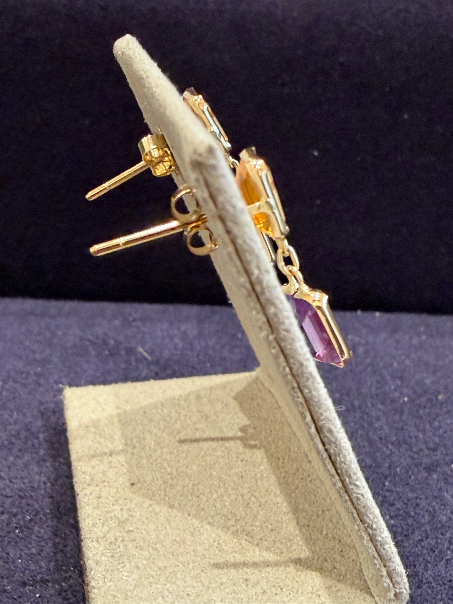 BOUCLES D'OREILLES EN OR CITRINES & AMETHYSTES