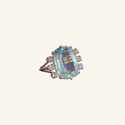 60' AQUAMARINE &amp; DIAMOND COCKTAIL RING