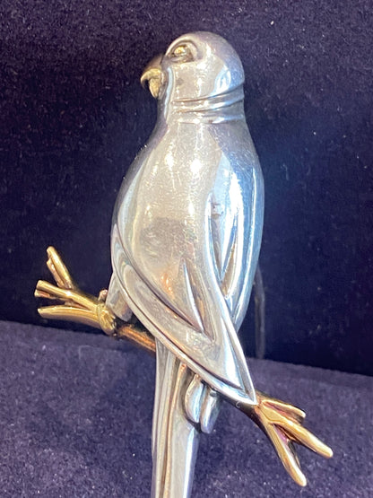 HERMES, BROCHE VINTAGE PERROQUET ARGENT & OR