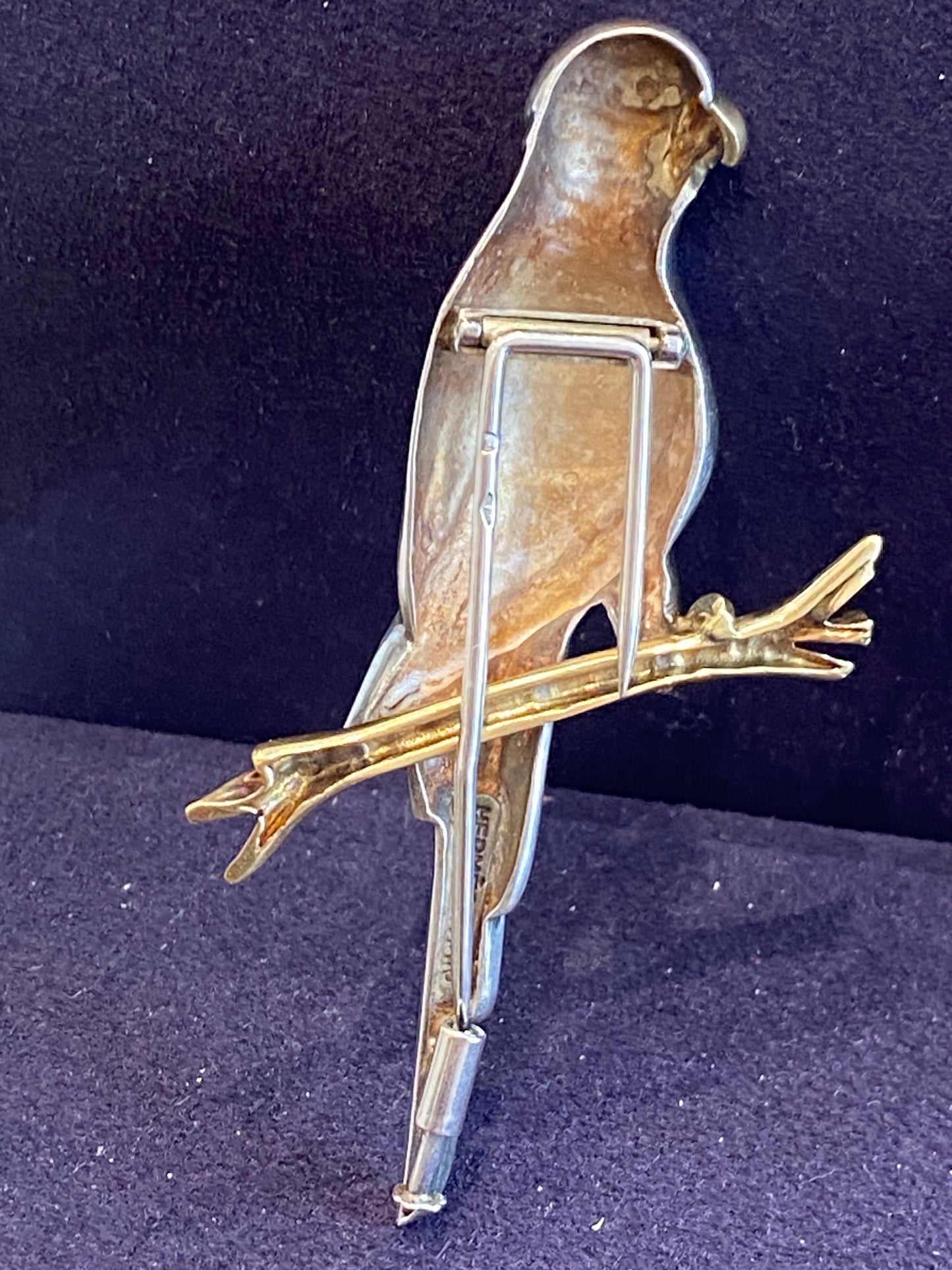 HERMES, BROCHE VINTAGE PERROQUET ARGENT & OR