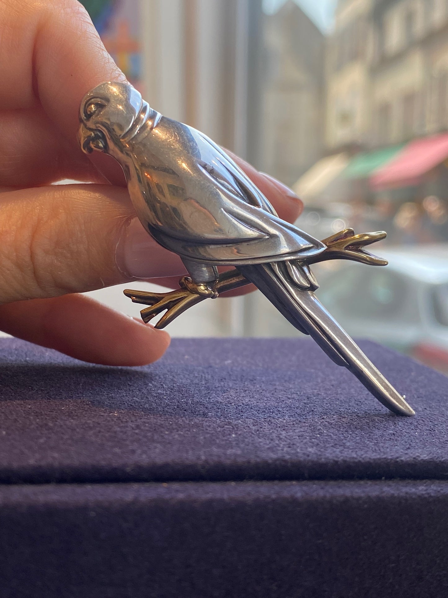 HERMES, BROCHE VINTAGE PERROQUET ARGENT & OR