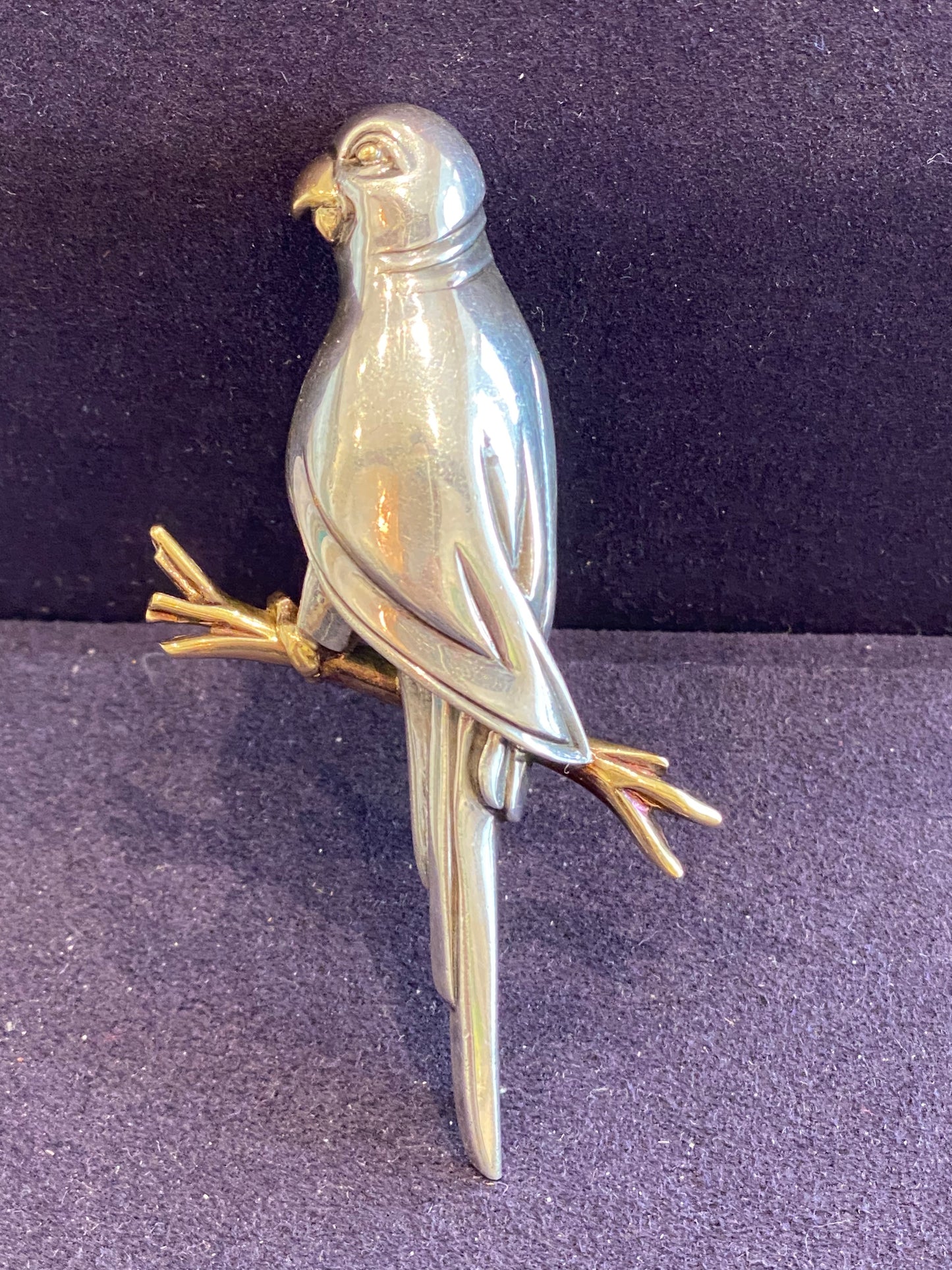 HERMES, BROCHE VINTAGE PERROQUET ARGENT & OR